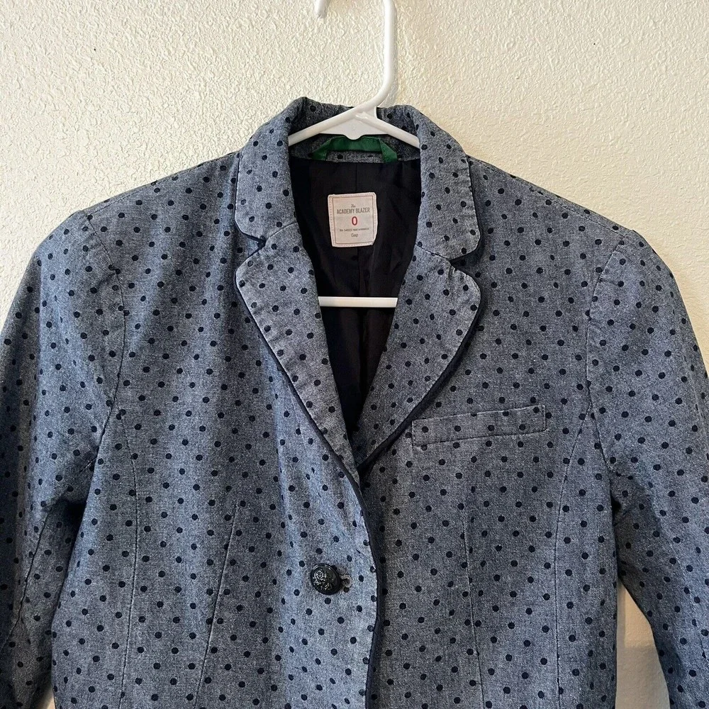 GAP Academy Blazer Jacket Size 0 Blue Polka Dot Chambray Casual Preppy Boho - Picture 4 of 14